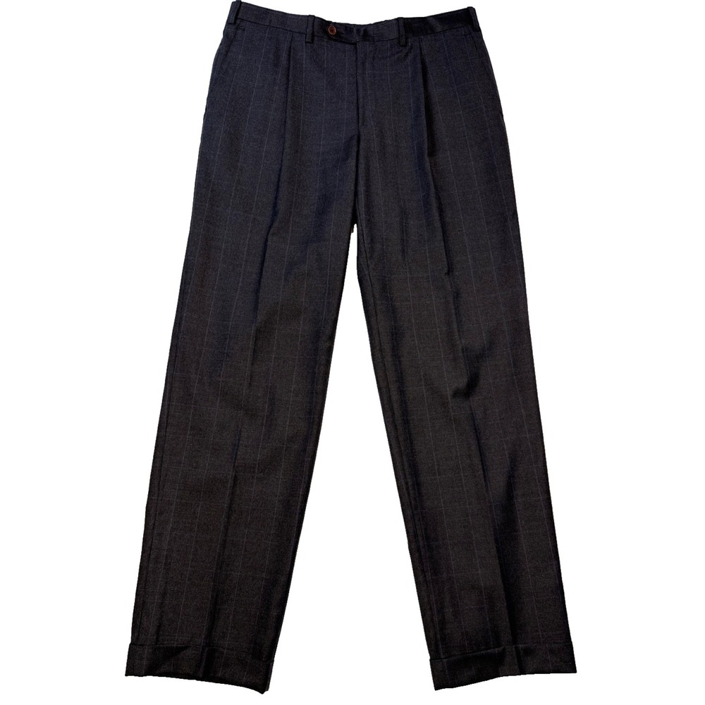 Trussini Men's Dress Pants 36x33 Glen Check Blue‎ Windowpane Wool Italy Tailored
